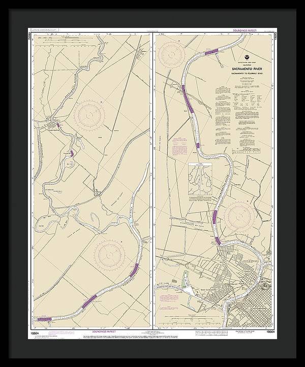 Nautical Chart-18664 Sacramento River Sacramento-fourmile Bend - Framed Print