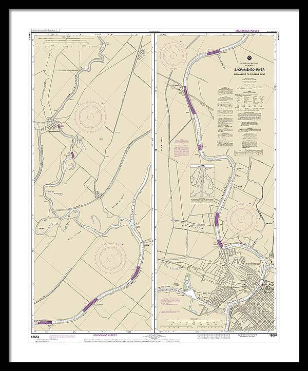 Nautical Chart-18664 Sacramento River Sacramento-fourmile Bend - Framed Print