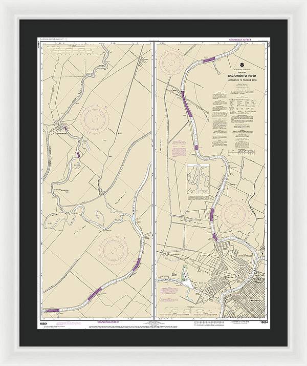 Nautical Chart-18664 Sacramento River Sacramento-fourmile Bend - Framed Print