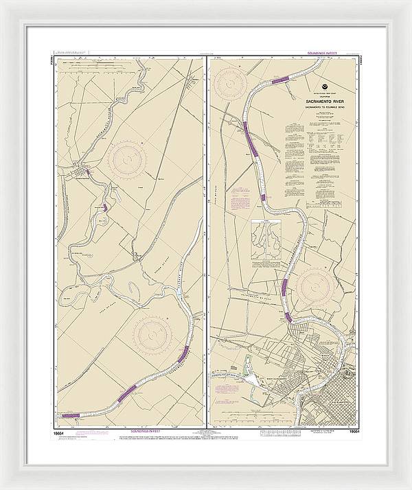 Nautical Chart-18664 Sacramento River Sacramento-fourmile Bend - Framed Print