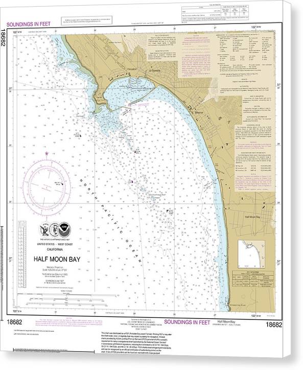 Nautical Chart-18682 Half Moon Bay - Canvas Print