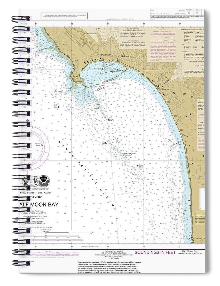 Nautical Chart 18682 Half Moon Bay Spiral Notebook