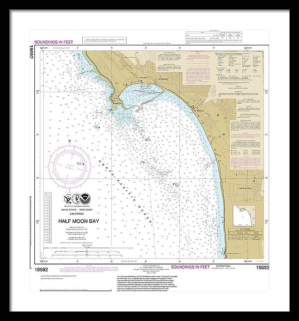 Nautical Chart-18682 Half Moon Bay - Framed Print