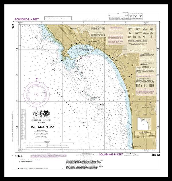 Nautical Chart-18682 Half Moon Bay - Framed Print