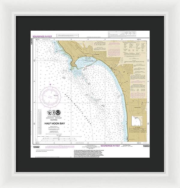 Nautical Chart-18682 Half Moon Bay - Framed Print