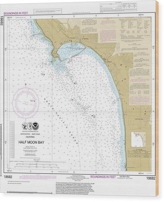 Nautical Chart-18682 Half Moon Bay Wood Print