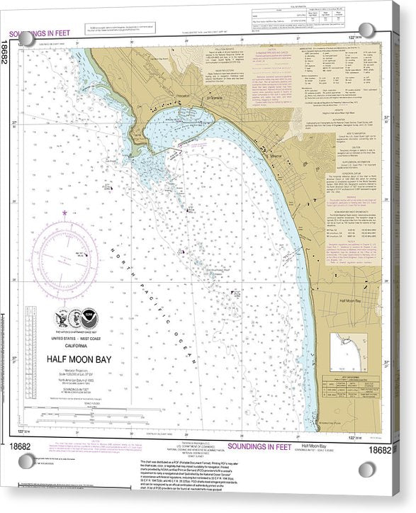 Nautical Chart-18682 Half Moon Bay - Acrylic Print