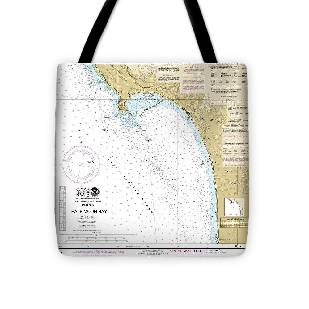 Nautical Chart-18682 Half Moon Bay - Tote Bag