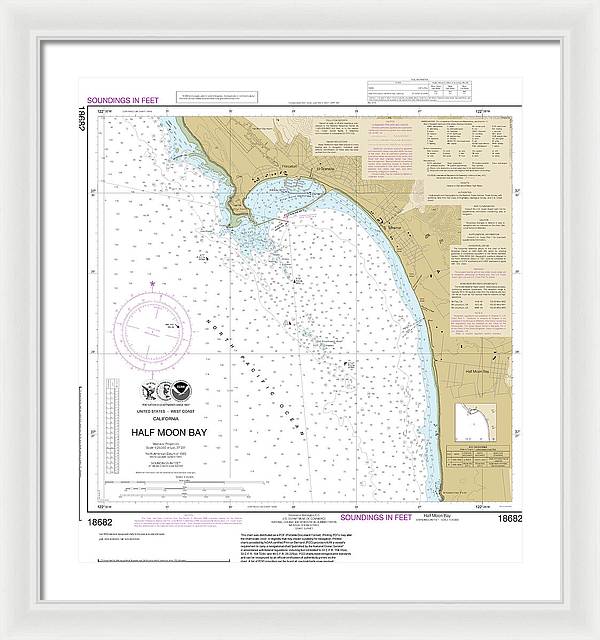 Nautical Chart-18682 Half Moon Bay - Framed Print