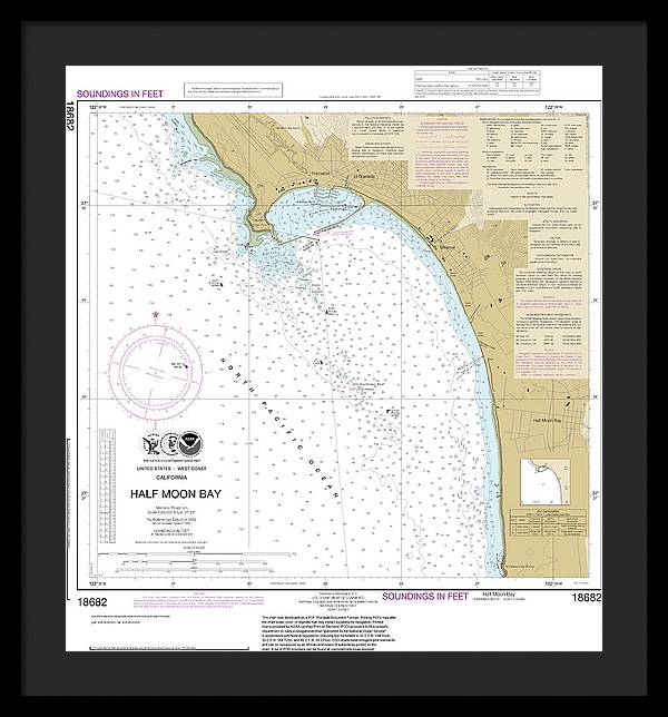 Nautical Chart-18682 Half Moon Bay - Framed Print