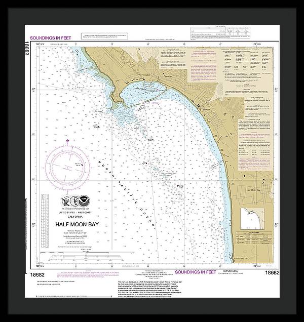 Nautical Chart-18682 Half Moon Bay - Framed Print