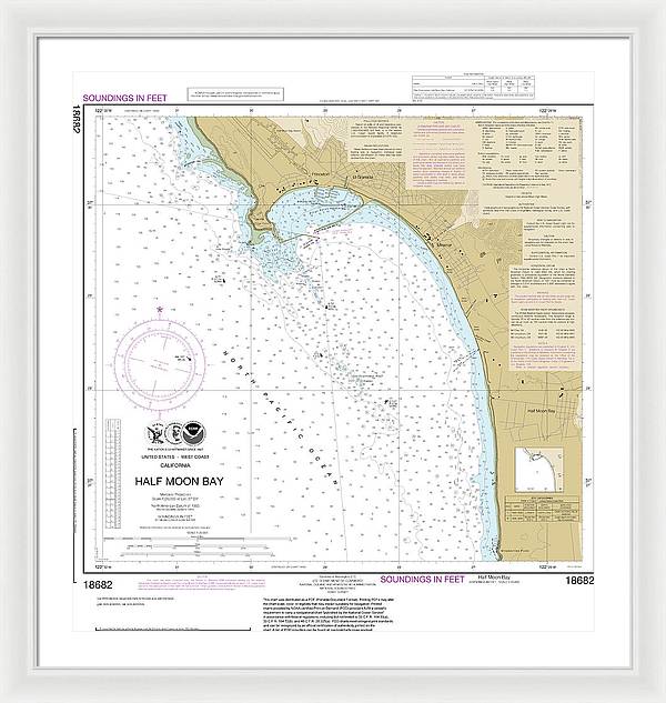 Nautical Chart-18682 Half Moon Bay - Framed Print