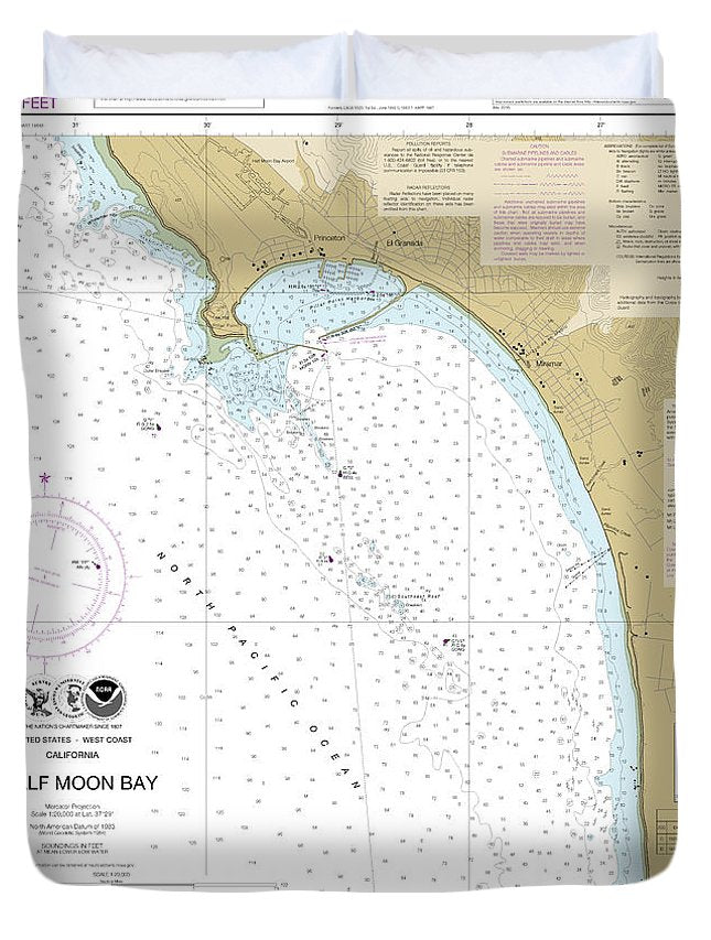 Nautical Chart-18682 Half Moon Bay - Duvet Cover