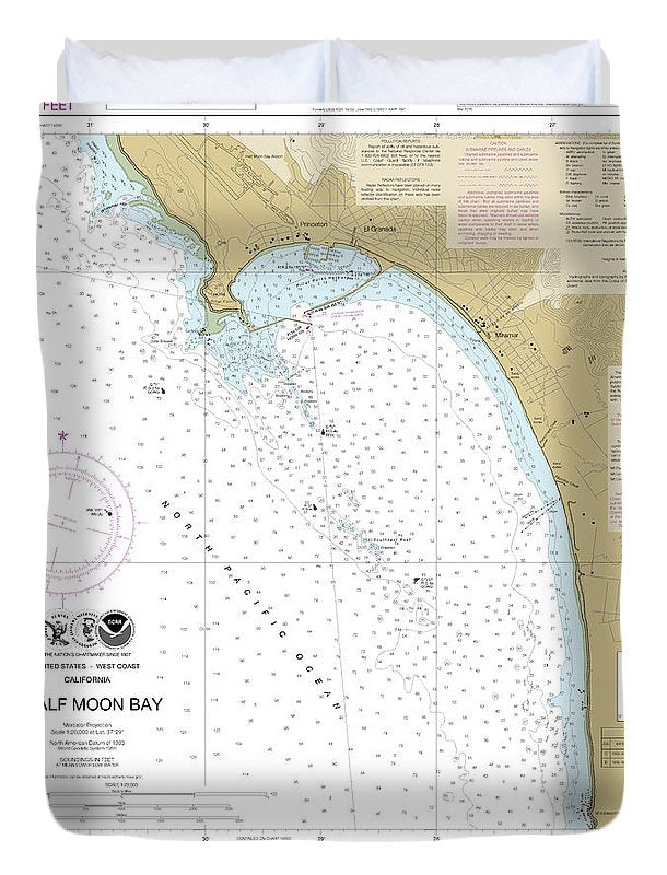 Nautical Chart-18682 Half Moon Bay - Duvet Cover