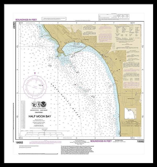 Nautical Chart-18682 Half Moon Bay - Framed Print