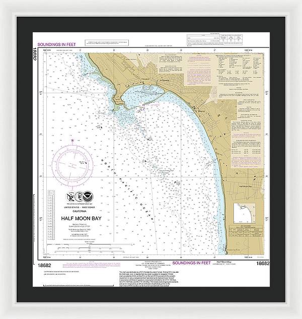 Nautical Chart-18682 Half Moon Bay - Framed Print