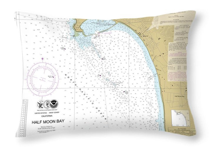 Nautical Chart-18682 Half Moon Bay - Throw Pillow