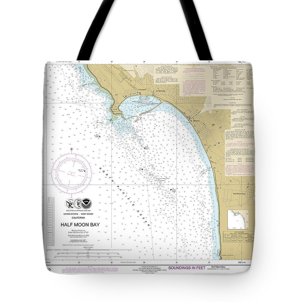 Nautical Chart-18682 Half Moon Bay - Tote Bag