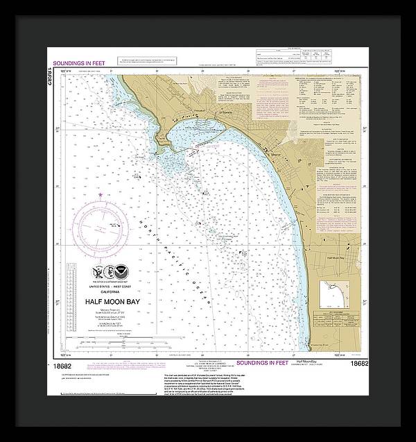 Nautical Chart-18682 Half Moon Bay - Framed Print