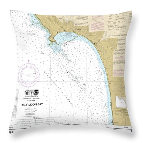 Nautical Chart-18682 Half Moon Bay - Throw Pillow