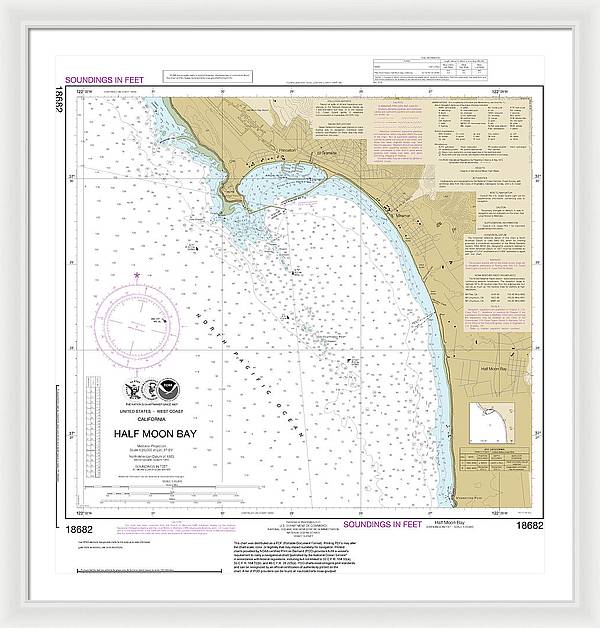 Nautical Chart-18682 Half Moon Bay - Framed Print