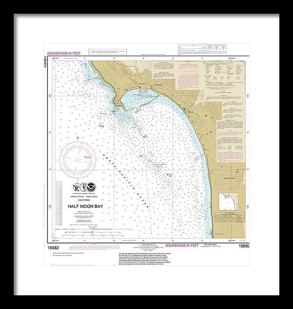 Nautical Chart-18682 Half Moon Bay - Framed Print