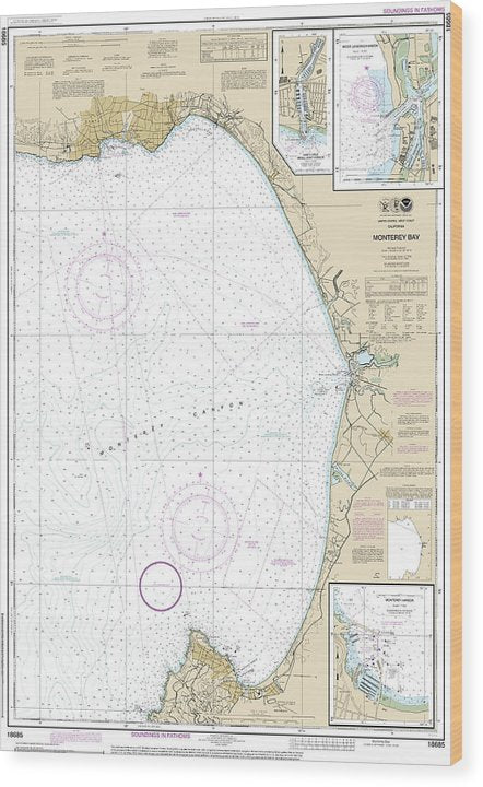 Nautical Chart-18685 Monterey Bay, Monterey Harbor, Moss Landing Harbor, Santa Cruz Small Craft Harbor Wood Print