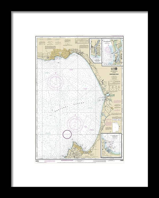 Nautical Chart-18685 Monterey Bay, Monterey Harbor, Moss Landing Harbor, Santa Cruz Small Craft Harbor - Framed Print