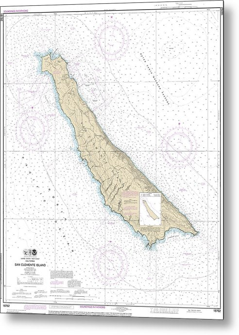 A beuatiful Metal Print of the Nautical Chart-18762 San Clemente Island - Metal Print by SeaKoast.  100% Guarenteed!