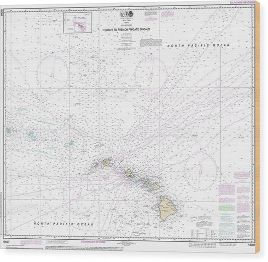 Nautical Chart-19007 Hawaii-French Frigate Shoals Wood Print