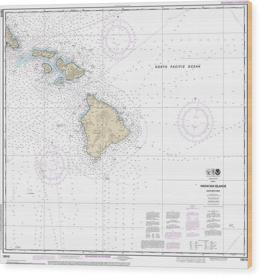 Nautical Chart-19010 Hawaiian Islands Southern Part Wood Print