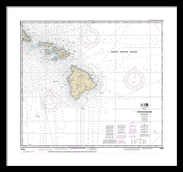 Nautical Chart-19010 Hawaiian Islands Southern Part - Framed Print