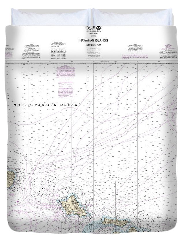 Nautical Chart-19013 Hawaiian Islands Northern Part - Duvet Cover