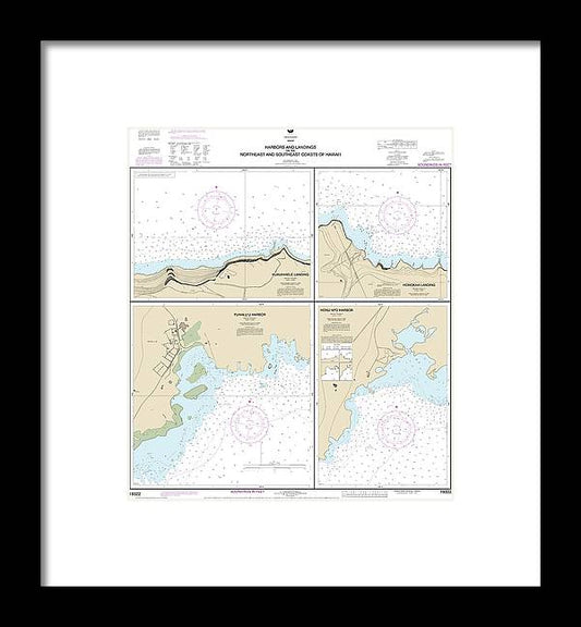 Nautical Chart-19322 Harbors-landings On The Northeast-southeast Coasts-hawaii, Punaluu Harbor, Honuapo Bay, Honokaa Landing, Kukuihaele Landing - Framed Print