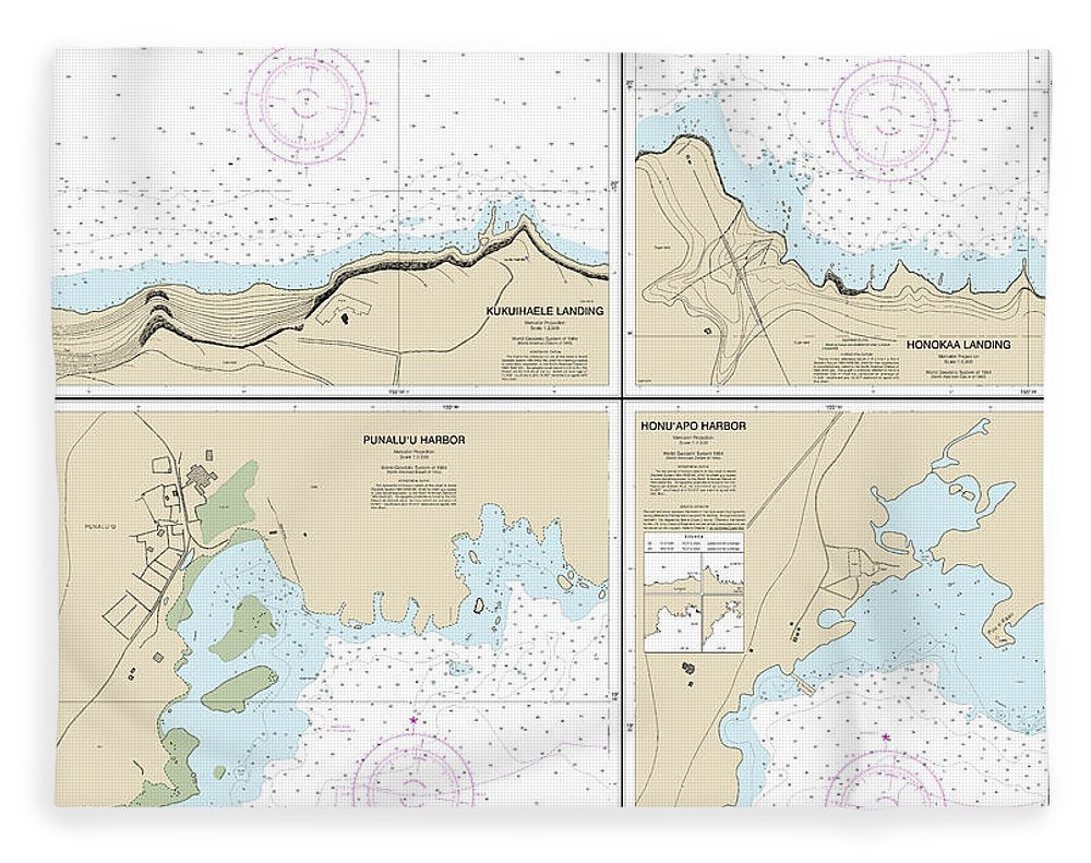 Nautical Chart-19322 Harbors-landings On The Northeast-southeast Coasts-hawaii, Punaluu Harbor, Honuapo Bay, Honokaa Landing, Kukuihaele Landing - Blanket