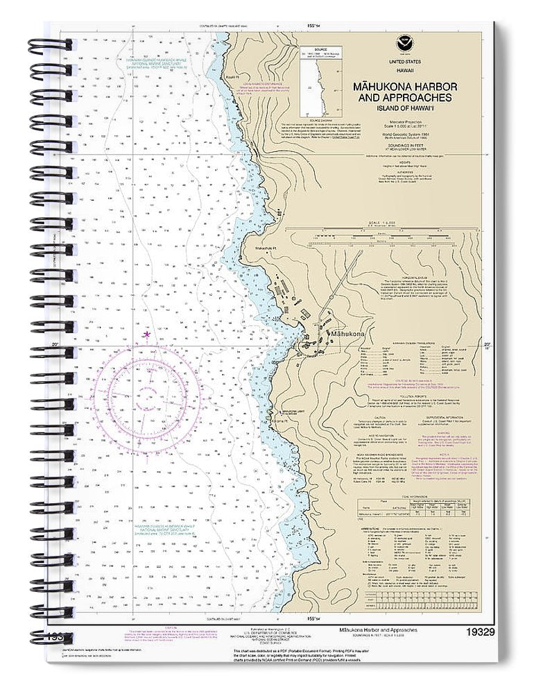 Nautical Chart 19329 Mahukona Harbor Approaches Island Hawaii Spiral Notebook