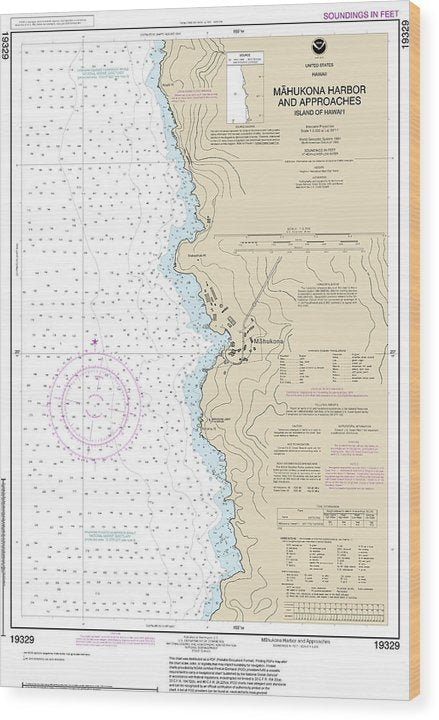 Nautical Chart-19329 Mahukona Harbor-Approaches Island-Hawaii Wood Print