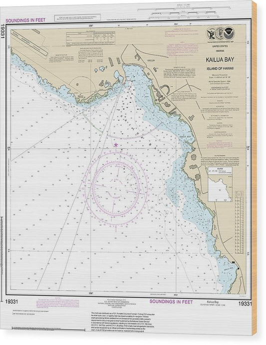 Nautical Chart-19331 Kailua Bay Island-Hawaii Wood Print