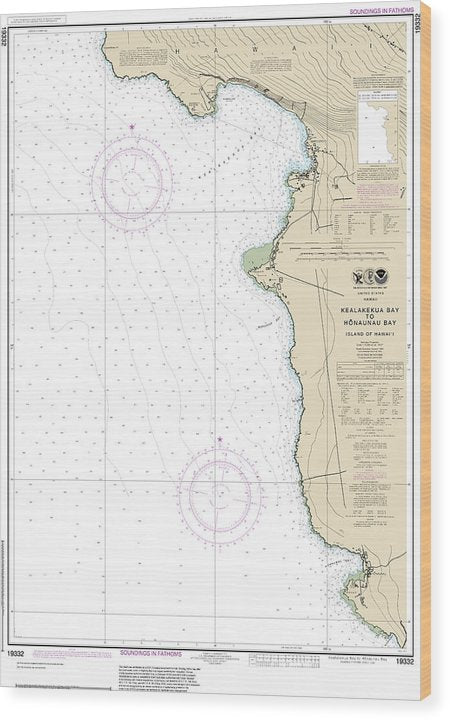 Nautical Chart-19332 Kealakekua Bay-Honaunau Bay Wood Print