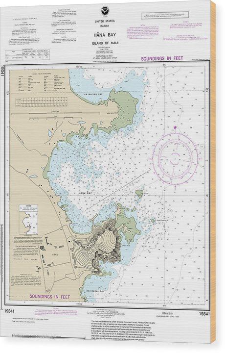 Nautical Chart-19341 Hana Bay Island-Maui Wood Print