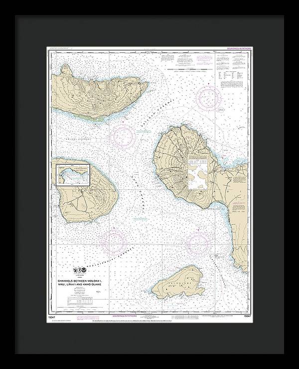 Nautical Chart-19347 Channels Between Molokai, Maui, Lanaiand Kahoolawe, Manele Bay - Framed Print