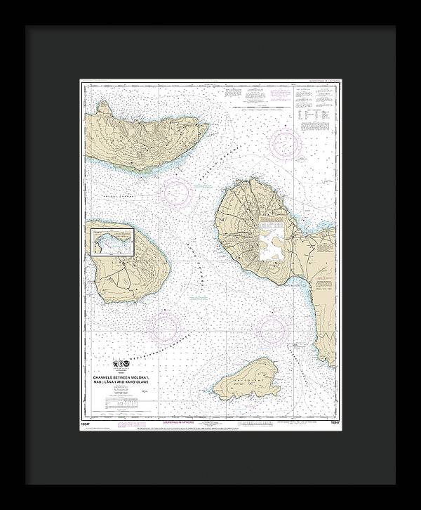 Nautical Chart-19347 Channels Between Molokai, Maui, Lanaiand Kahoolawe, Manele Bay - Framed Print