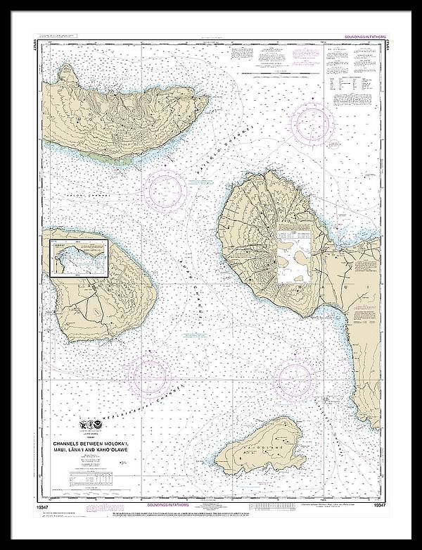 Nautical Chart-19347 Channels Between Molokai, Maui, Lanaiand Kahoolawe, Manele Bay - Framed Print