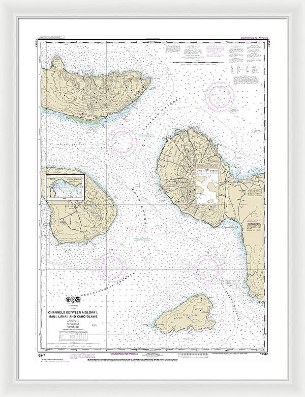 Nautical Chart-19347 Channels Between Molokai, Maui, Lanaiand Kahoolawe, Manele Bay - Framed Print