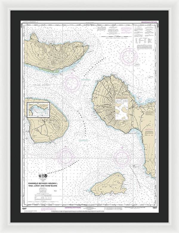 Nautical Chart-19347 Channels Between Molokai, Maui, Lanaiand Kahoolawe, Manele Bay - Framed Print