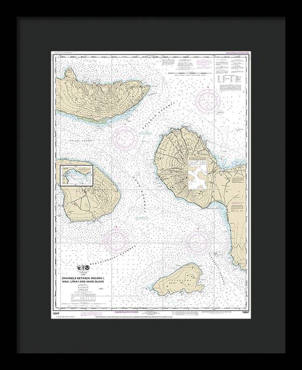 Nautical Chart-19347 Channels Between Molokai, Maui, Lanaiand Kahoolawe, Manele Bay - Framed Print