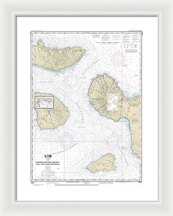 Nautical Chart-19347 Channels Between Molokai, Maui, Lanaiand Kahoolawe, Manele Bay - Framed Print