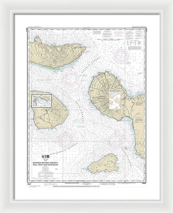 Nautical Chart-19347 Channels Between Molokai, Maui, Lanaiand Kahoolawe, Manele Bay - Framed Print