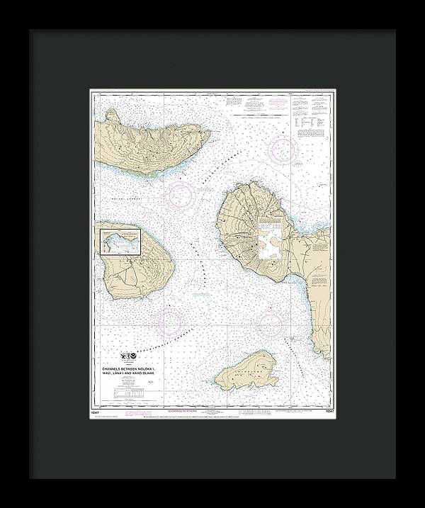 Nautical Chart-19347 Channels Between Molokai, Maui, Lanaiand Kahoolawe, Manele Bay - Framed Print