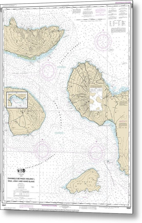 A beuatiful Metal Print of the Nautical Chart-19347 Channels Between Molokai, Maui, Lanaiand Kahoolawe, Manele Bay - Metal Print by SeaKoast.  100% Guarenteed!